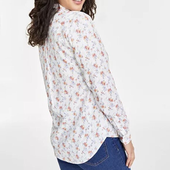 On 34th Womens Shirt Plus Size 2X Floral Print Long Sleeves Shadow Stripe Woven - Picture 5 of 10